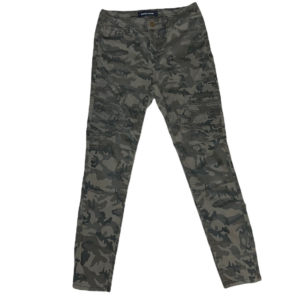 Ashley Mason Camo Skinny Moto Pants in Olive Green Size 5/27
